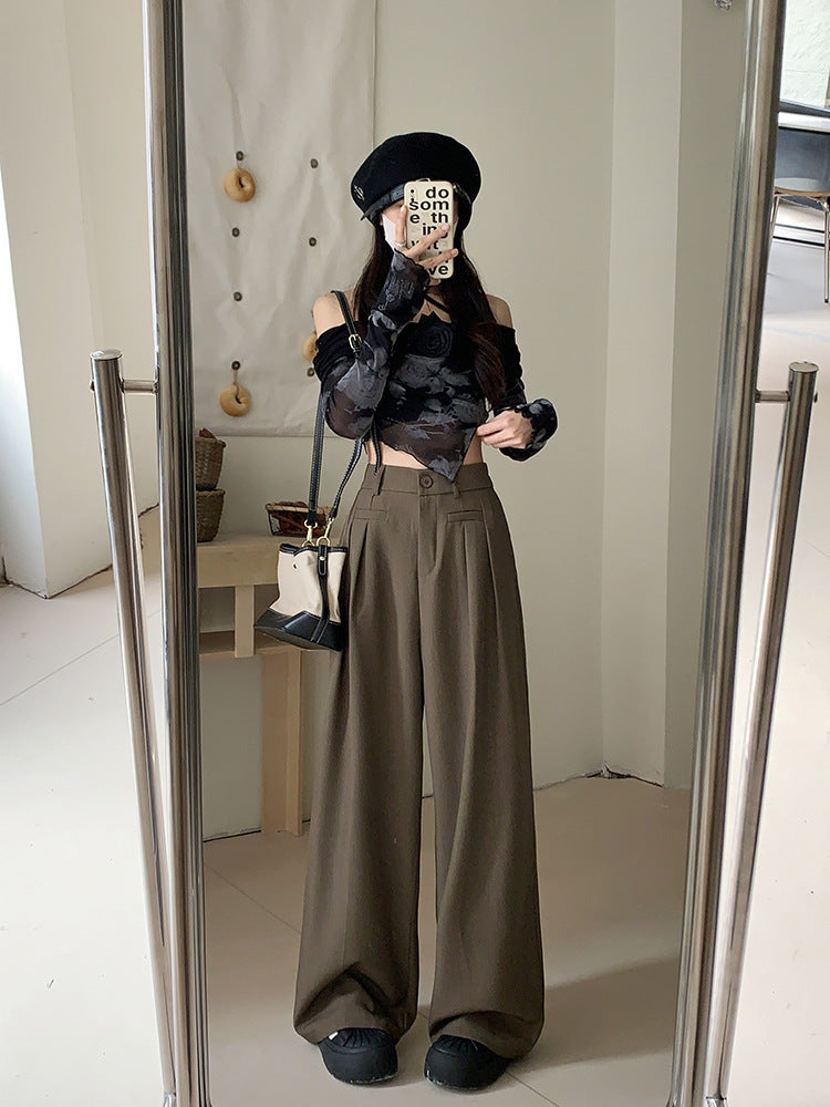 Real shot! 2024 elastic waist design sense suit pants casual pants women's wide leg pants high waist drape pants