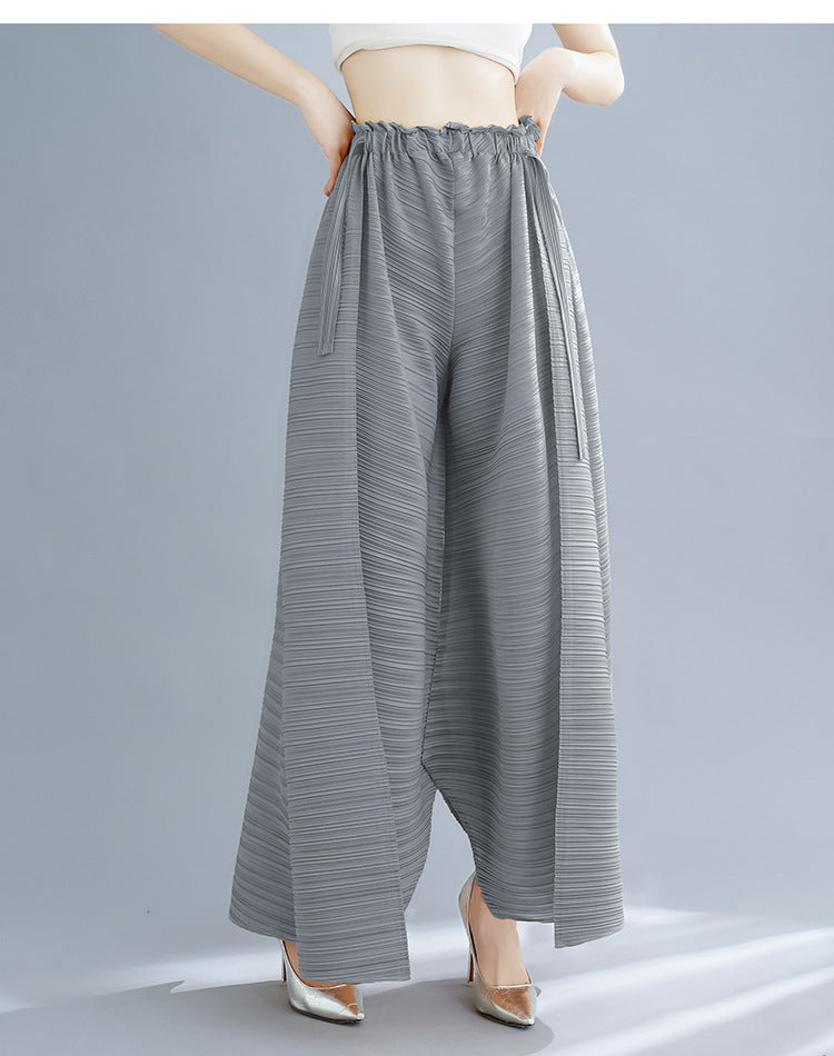 Pleated Heavy-Duty Pleated Wide-Leg Pants High-Waisted Plus-Size Straight-Leg Pants Summer Loose Slimming Casual Pants Women's Long Pants