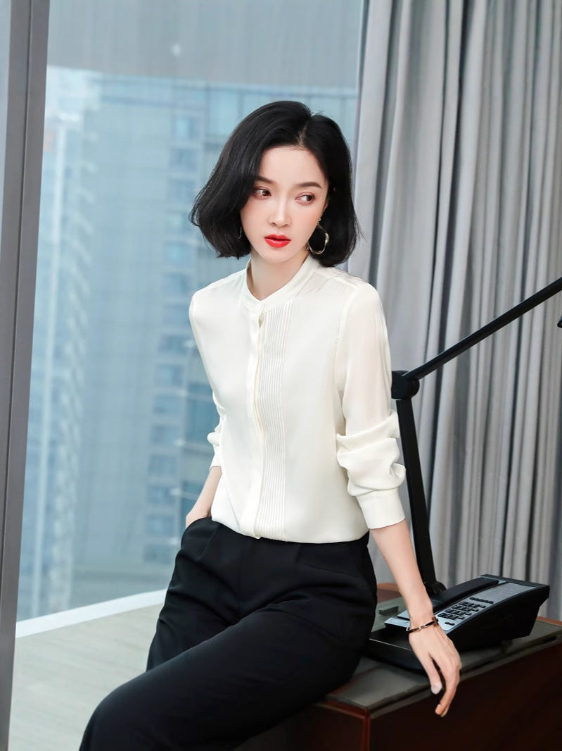 Spring and Autumn New Style Silk Shirt for Women, Unique Design, Fashionable, Slimming, Mulberry Silk, Elegant, Gentle and Graceful Blouse