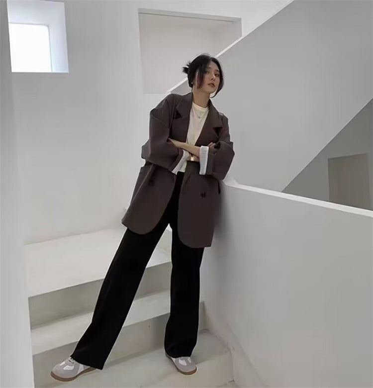 Casual Style Blazer for Women 2026 Spring and Autumn New Street Style Internet Celebrity Simple Loose Coffee-Colored Small Suit