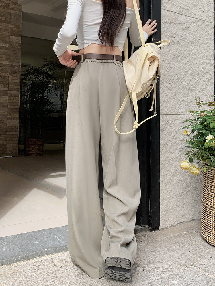 Real shot! 2024 elastic waist design sense suit pants casual pants women's wide leg pants high waist drape pants