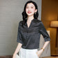 Short-Sleeved Silk Mid-Sleeve Shirt for Women, New V-Neck Elegant Office Wear, Japanese and Korean Casual Mulberry Silk Shirt