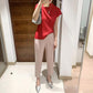 Miyake 2026 Straight-Leg Fashion High-Waisted Pocketed Cropped Pants with Elastic Waistband, Stretchy Pleated Slimming Cigarette Pants for Women