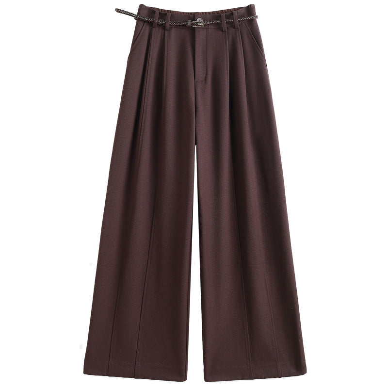 Authentic Wool Wide-Leg Pants for Women 25 New High-Waisted Slimming Tummy-Covering Straight-Leg Pants Women's Vertical Casual Pants