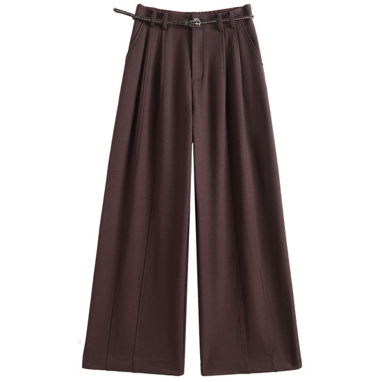Authentic Wool Wide-Leg Pants for Women 25 New High-Waisted Slimming Tummy-Covering Straight-Leg Pants Women's Vertical Casual Pants