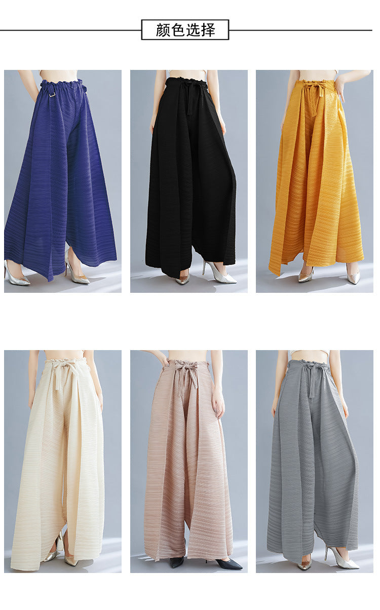 Pleated Heavy-Duty Pleated Wide-Leg Pants High-Waisted Plus-Size Straight-Leg Pants Summer Loose Slimming Casual Pants Women's Long Pants