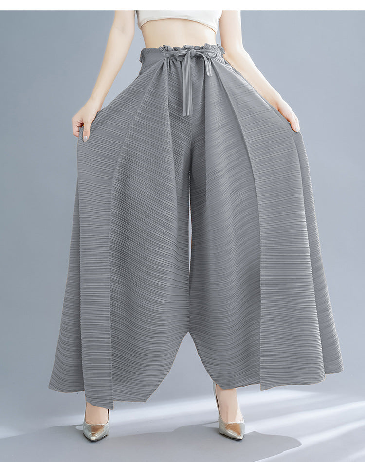Pleated Heavy-Duty Pleated Wide-Leg Pants High-Waisted Plus-Size Straight-Leg Pants Summer Loose Slimming Casual Pants Women's Long Pants