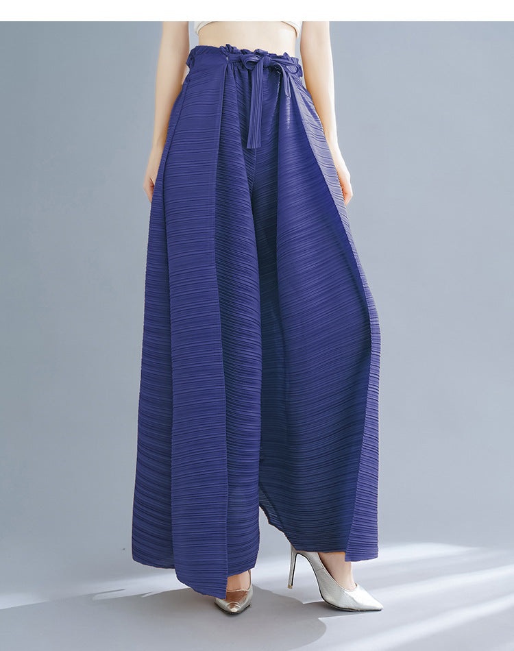 Pleated Heavy-Duty Pleated Wide-Leg Pants High-Waisted Plus-Size Straight-Leg Pants Summer Loose Slimming Casual Pants Women's Long Pants
