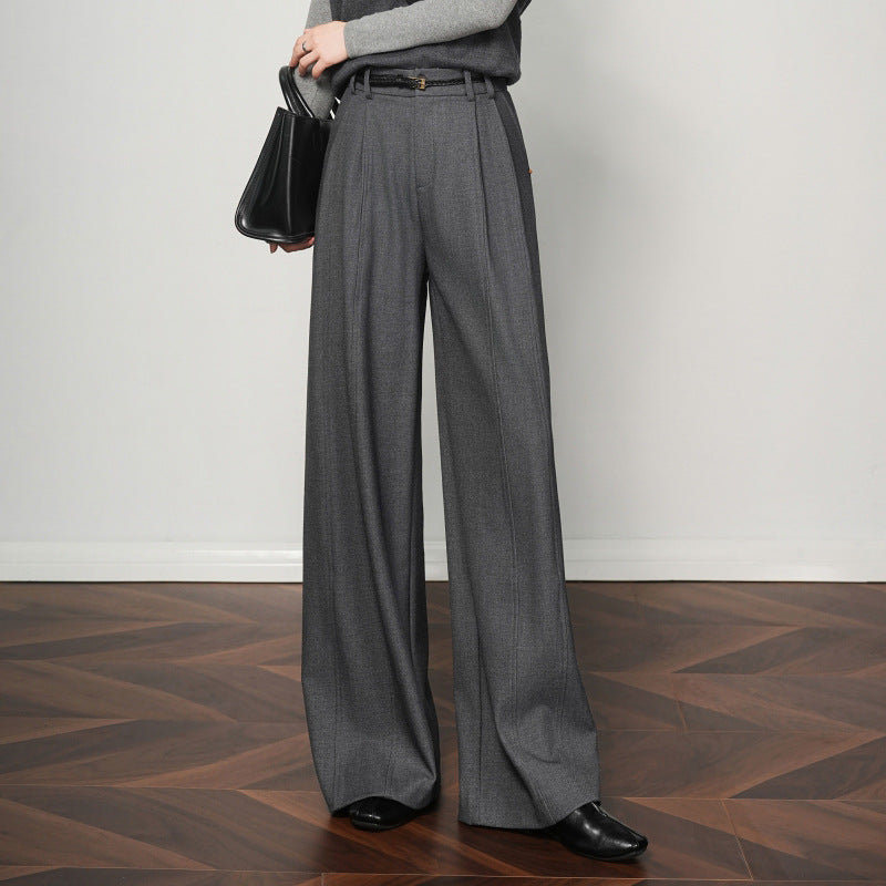Authentic Wool Wide-Leg Pants for Women 25 New High-Waisted Slimming Tummy-Covering Straight-Leg Pants Women's Vertical Casual Pants