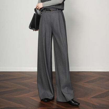 Authentic Wool Wide-Leg Pants for Women 25 New High-Waisted Slimming Tummy-Covering Straight-Leg Pants Women's Vertical Casual Pants