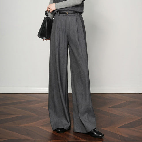 Authentic Wool Wide-Leg Pants for Women 25 New High-Waisted Slimming Tummy-Covering Straight-Leg Pants Women's Vertical Casual Pants