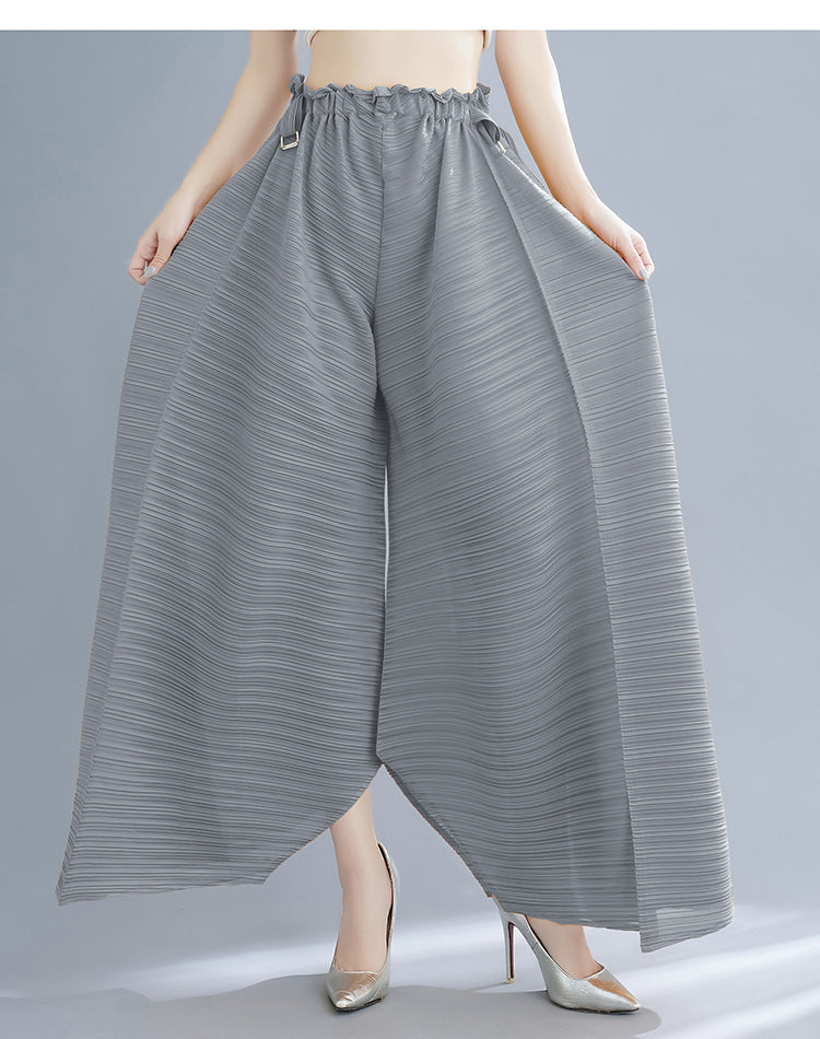 Pleated Heavy-Duty Pleated Wide-Leg Pants High-Waisted Plus-Size Straight-Leg Pants Summer Loose Slimming Casual Pants Women's Long Pants