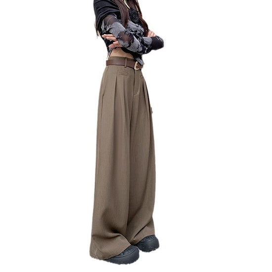 Real shot! 2024 elastic waist design sense suit pants casual pants women's wide leg pants high waist drape pants