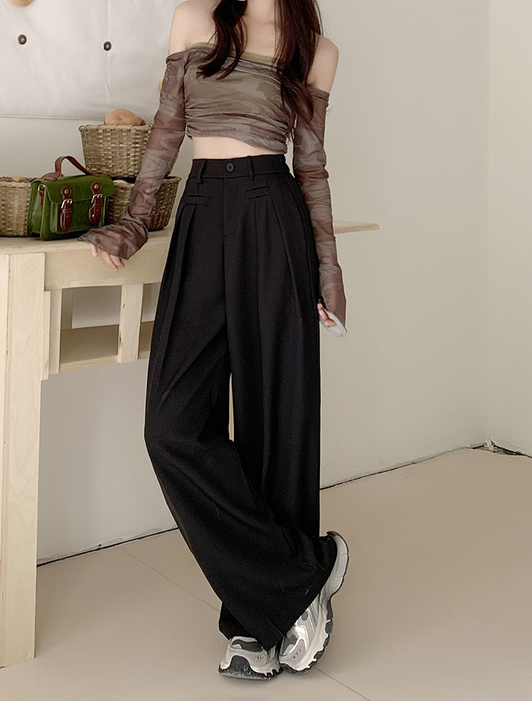 Real shot! 2024 elastic waist design sense suit pants casual pants women's wide leg pants high waist drape pants