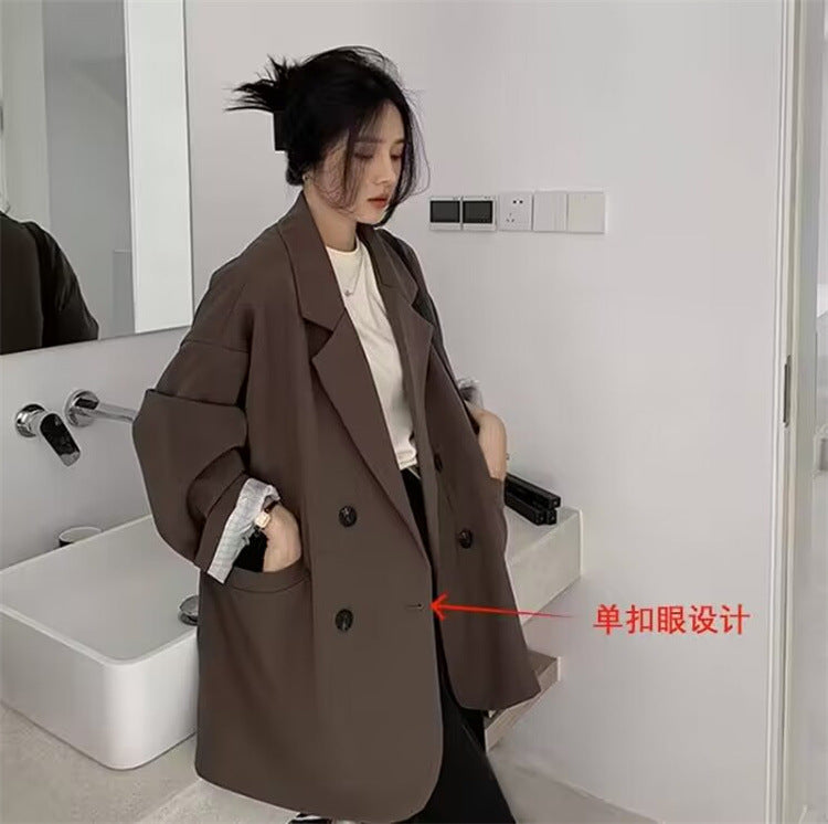 Casual Style Blazer for Women 2026 Spring and Autumn New Street Style Internet Celebrity Simple Loose Coffee-Colored Small Suit