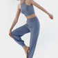 Spring New Casual Pants, Women's Sports Pants, High-Waisted, Belly-Controlling, Simple Flap Pocket Pantss, Loose Leg-Tie Yoga Pants for Women
