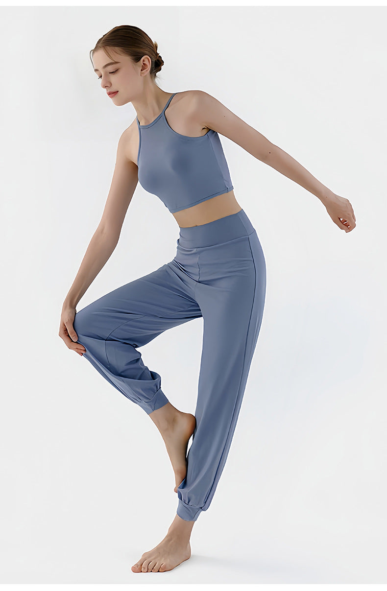 Spring New Casual Pants, Women's Sports Pants, High-Waisted, Belly-Controlling, Simple Flap Pocket Pantss, Loose Leg-Tie Yoga Pants for Women