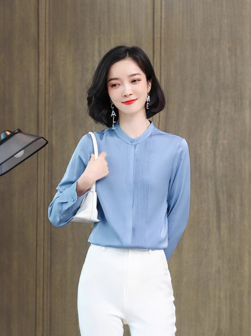 Spring and Autumn New Style Silk Shirt for Women, Unique Design, Fashionable, Slimming, Mulberry Silk, Elegant, Gentle and Graceful Blouse