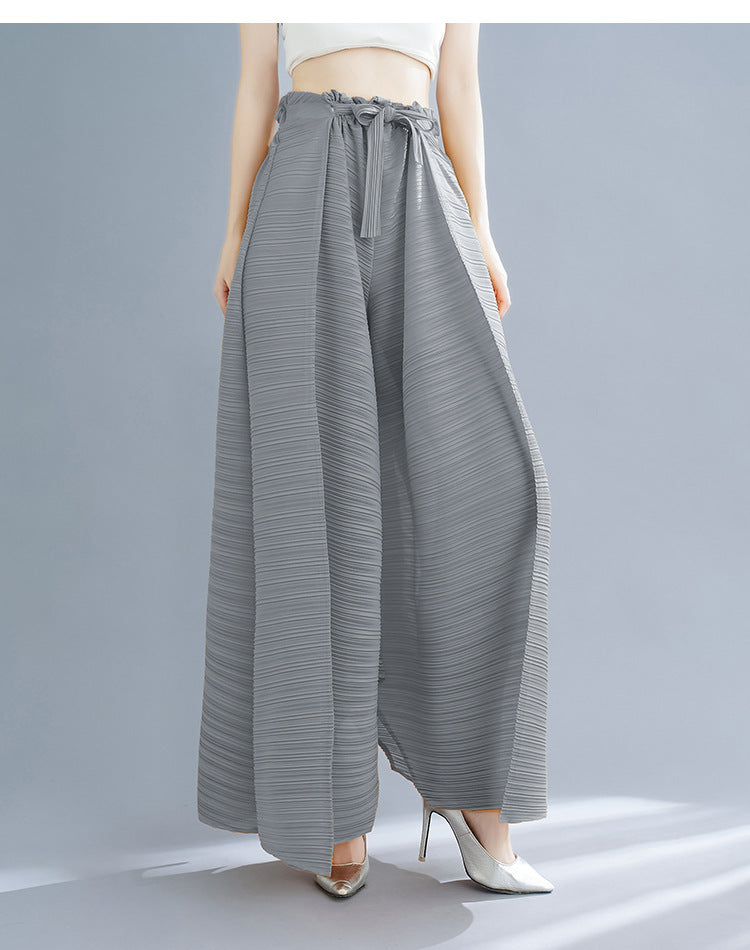 Pleated Heavy-Duty Pleated Wide-Leg Pants High-Waisted Plus-Size Straight-Leg Pants Summer Loose Slimming Casual Pants Women's Long Pants