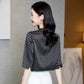 Short-Sleeved Silk Mid-Sleeve Shirt for Women, New V-Neck Elegant Office Wear, Japanese and Korean Casual Mulberry Silk Shirt