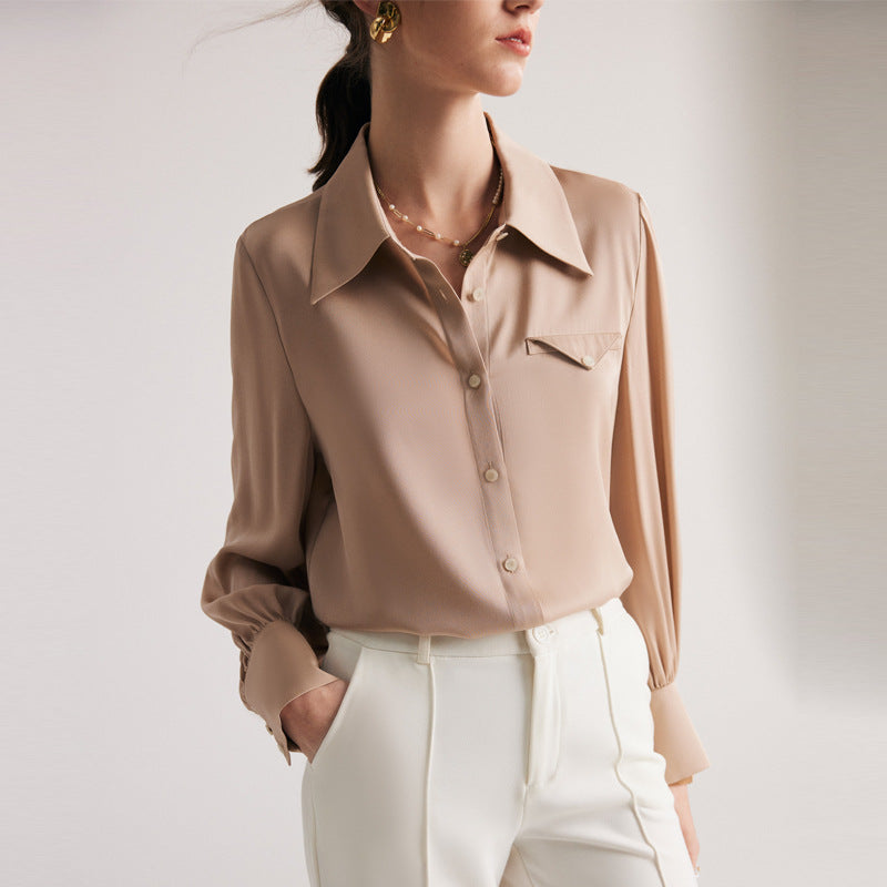 Silk Shirt for Women 2026 Early Spring New Style 19 Momme Stretch Double Georgette Solid Color Office Ol Mulberry Silk Blouse