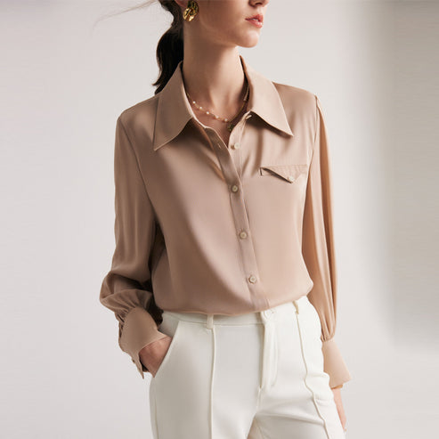 Silk Shirt for Women 2026 Early Spring New Style 19 Momme Stretch Double Georgette Solid Color Office Ol Mulberry Silk Blouse