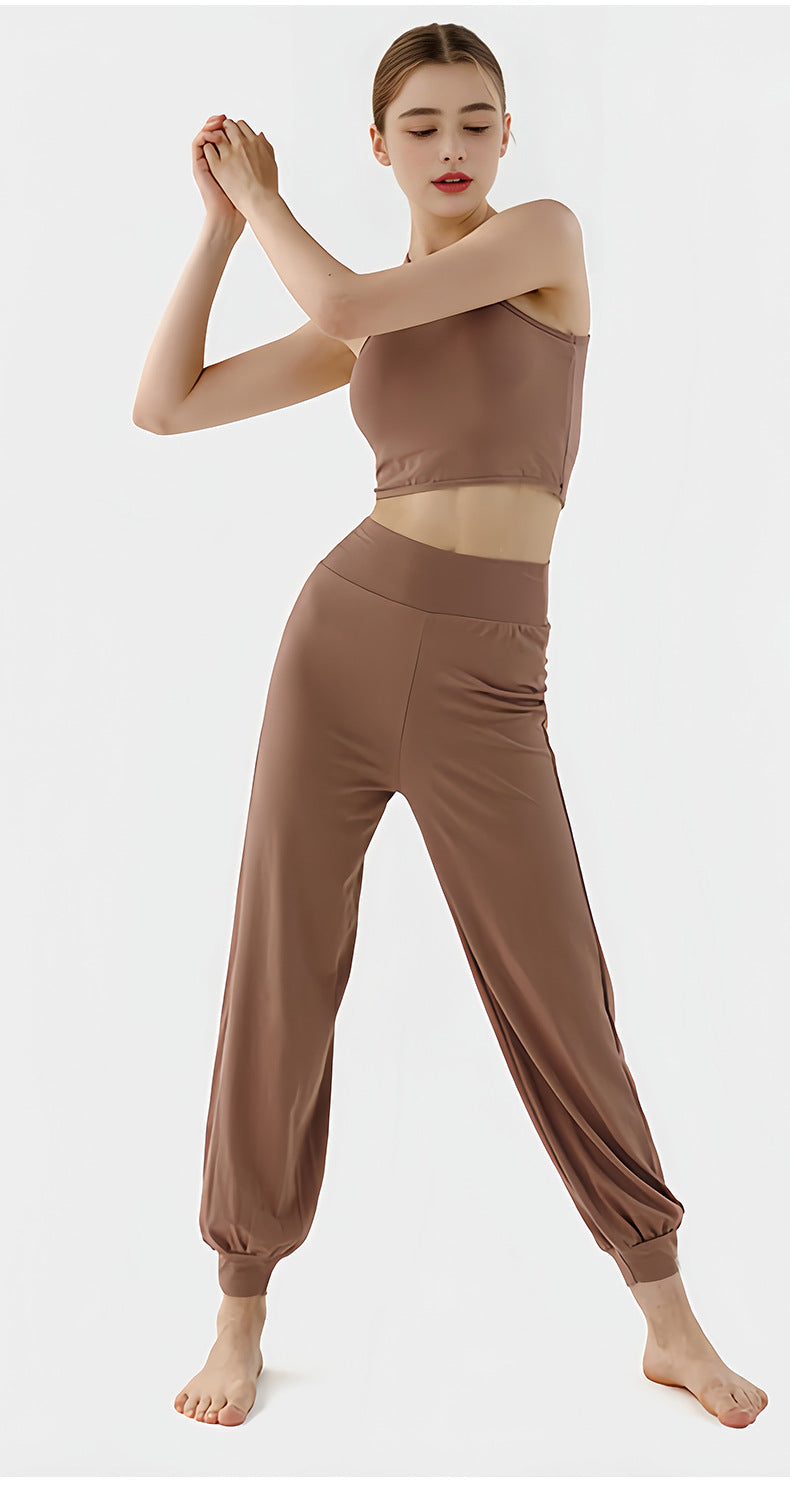 Spring New Casual Pants, Women's Sports Pants, High-Waisted, Belly-Controlling, Simple Flap Pocket Pantss, Loose Leg-Tie Yoga Pants for Women