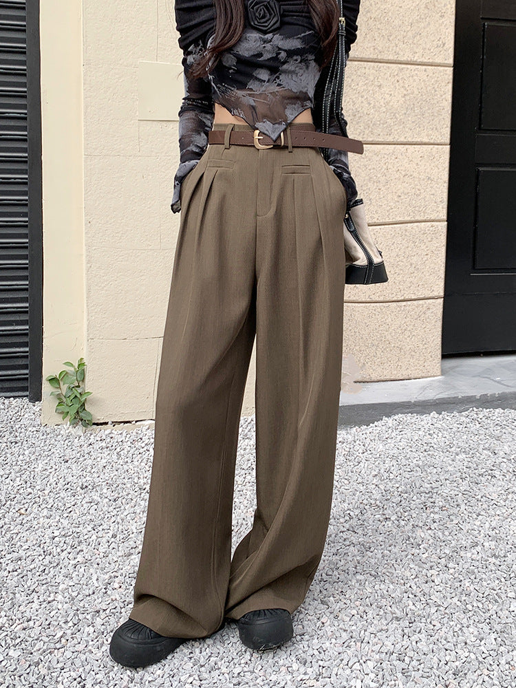 Real shot! 2024 elastic waist design sense suit pants casual pants women's wide leg pants high waist drape pants