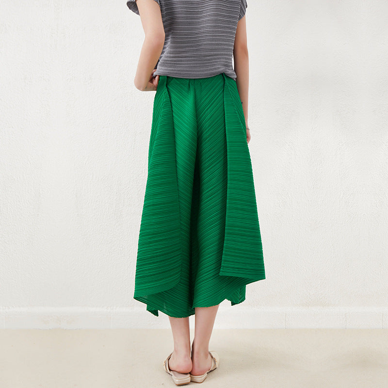 Miyake-Style Pleated Wide-Leg Pants for Women, High-Waisted, Drapey, Slimming, Casual, Versatile, Loose, Plus-Size, Cropped, Leg-Lengthening