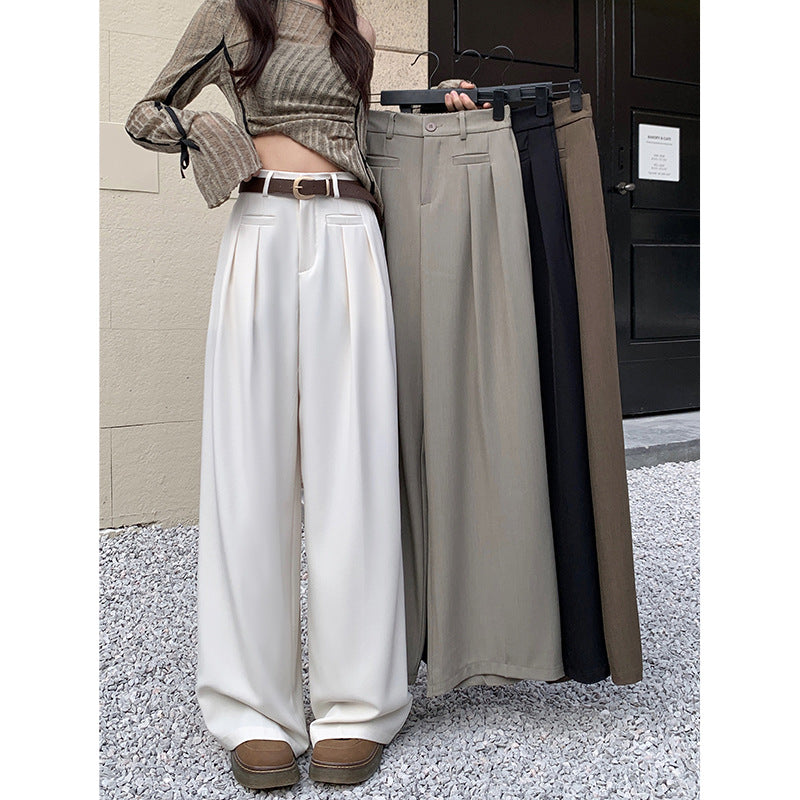 Real shot! 2024 elastic waist design sense suit pants casual pants women's wide leg pants high waist drape pants