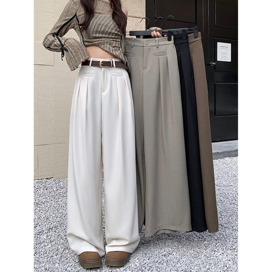 Real shot! 2024 elastic waist design sense suit pants casual pants women's wide leg pants high waist drape pants