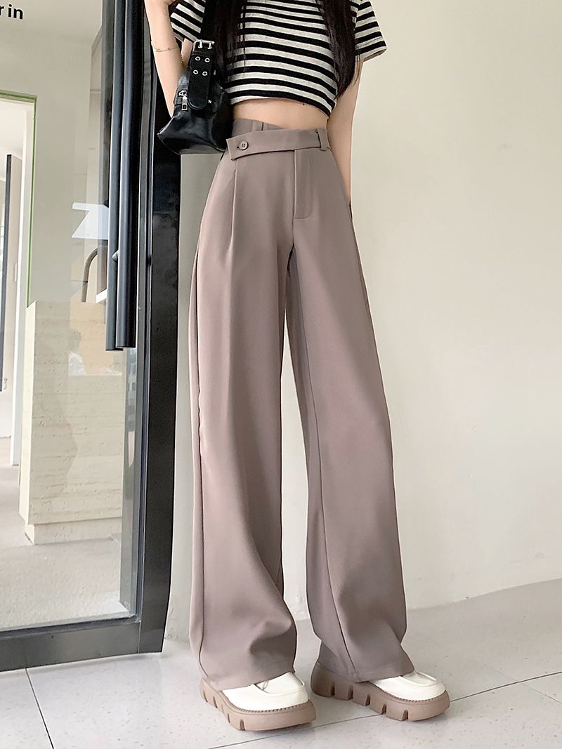 High-Waisted Suit Pants for Women, Spring and Autumn 2025 New Wide-Leg Pants, Thin Loose Casual Pants, Straight-Leg Drape Long Pants