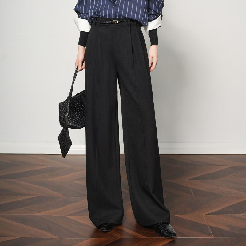 Authentic Wool Wide-Leg Pants for Women 25 New High-Waisted Slimming Tummy-Covering Straight-Leg Pants Women's Vertical Casual Pants