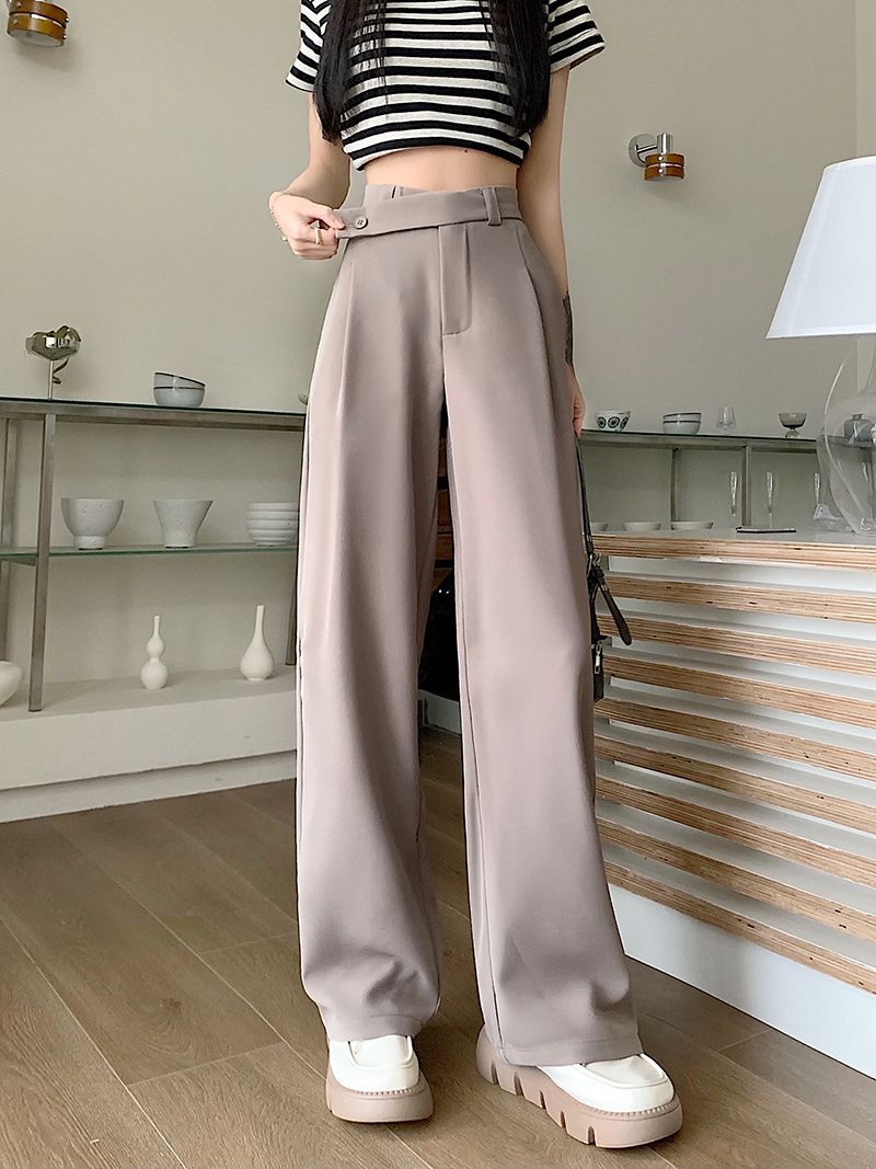 High-Waisted Suit Pants for Women, Spring and Autumn 2025 New Wide-Leg Pants, Thin Loose Casual Pants, Straight-Leg Drape Long Pants