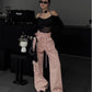 American Retro Drawstring Cargo Pants for Women, 2026 Spring and Autumn Versatile High-Waisted Wide-Leg Straight Long Pants, Workwear Style Trend