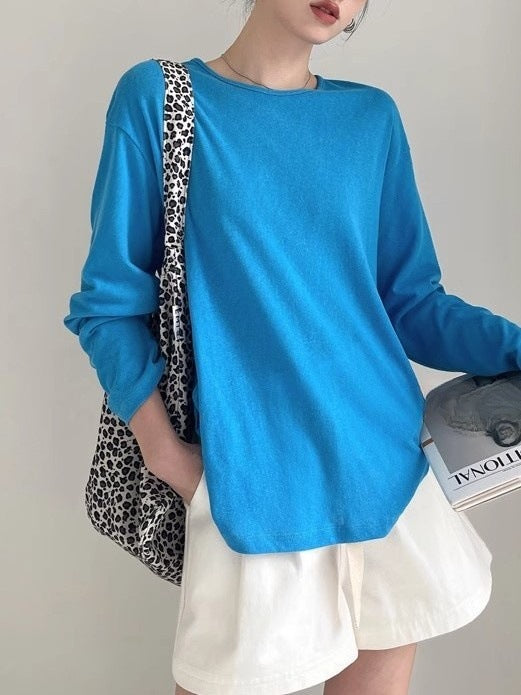 Back Design Sense Loose Micro-transparent Blouse Spring and Summer New Long-sleeved Sunscreen T-shirt Top for Women