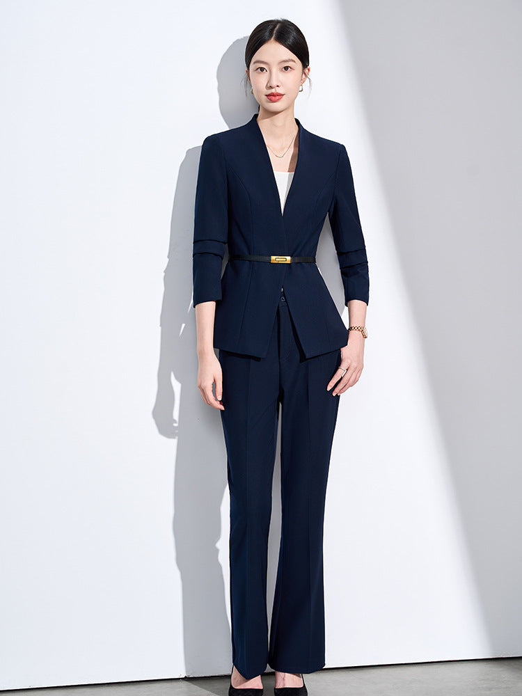 Cross-Border Collarless Blazer for Women, New Spring and Autumn Style, Elegant Waist-Cinching, High-End Professional Office Formal Suit Set