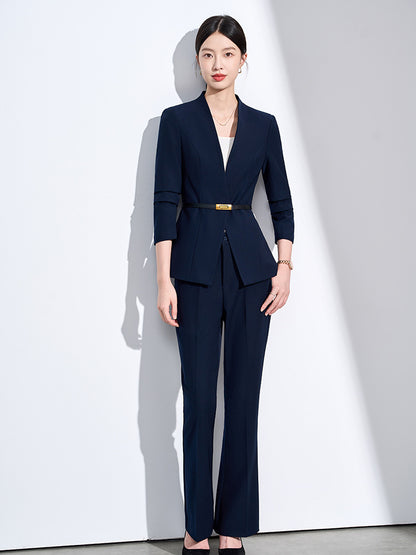 Cross-Border Collarless Blazer for Women, New Spring and Autumn Style, Elegant Waist-Cinching, High-End Professional Office Formal Suit Set