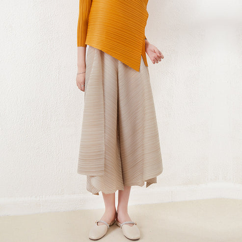 Miyake-Style Pleated Wide-Leg Pants for Women, High-Waisted, Drapey, Slimming, Casual, Versatile, Loose, Plus-Size, Cropped, Leg-Lengthening