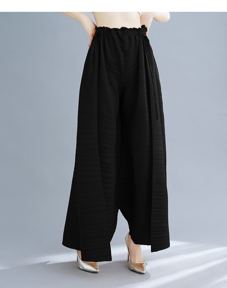 Pleated Heavy-Duty Pleated Wide-Leg Pants High-Waisted Plus-Size Straight-Leg Pants Summer Loose Slimming Casual Pants Women's Long Pants