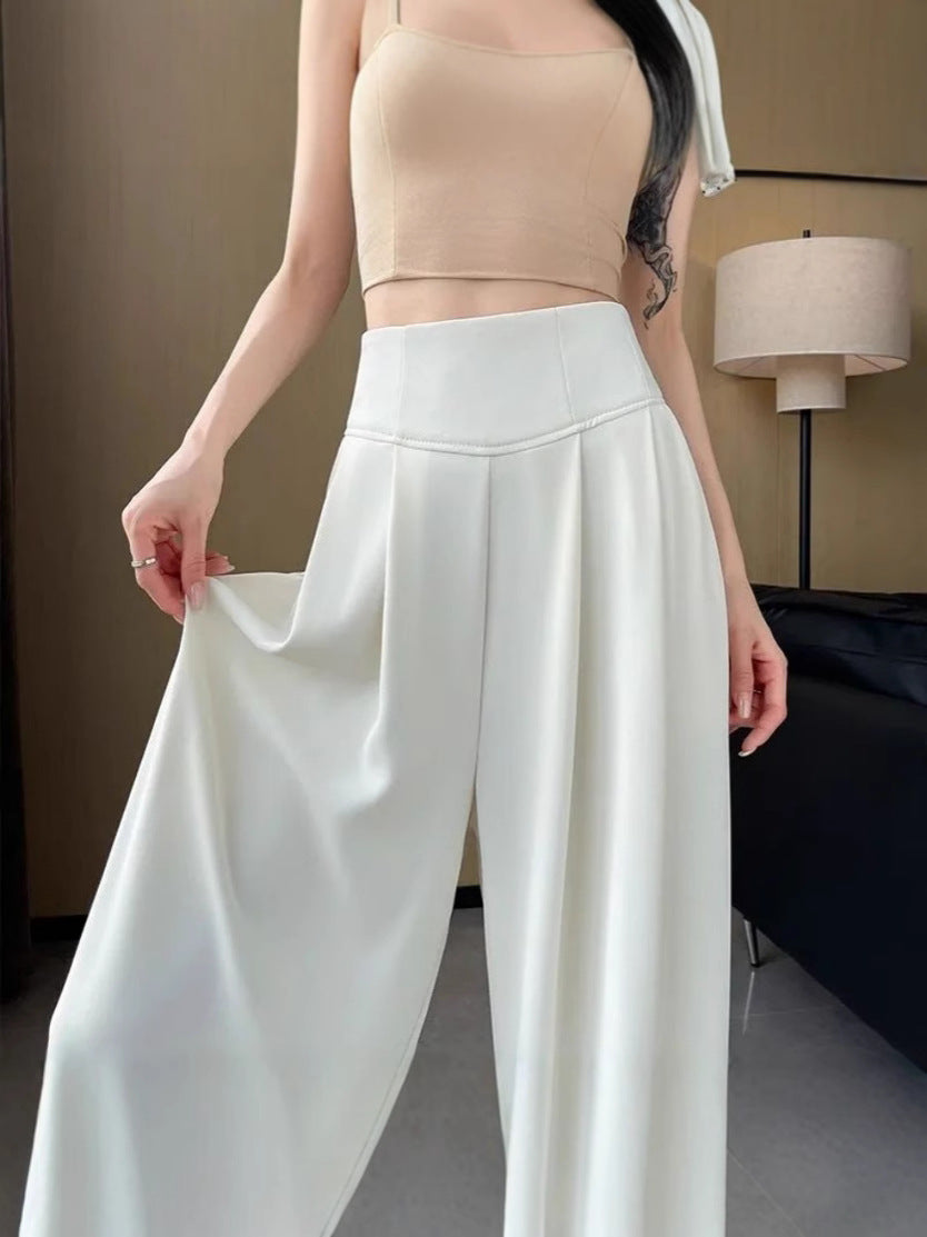2025 Summer New High-Waisted Straight Wide-Leg Pants for Women, Stylish Versatile Slimming Floor-Length Pants Cross-Border