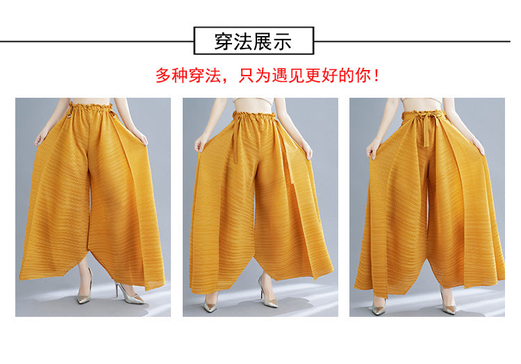 Pleated Heavy-Duty Pleated Wide-Leg Pants High-Waisted Plus-Size Straight-Leg Pants Summer Loose Slimming Casual Pants Women's Long Pants