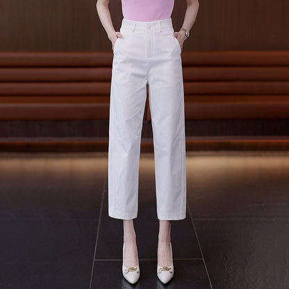 High-Waisted Casual Pants for Women, 2025 Spring and Autumn New Loose Slimming Cropped Cigarette Knife Pants for Petite Figures