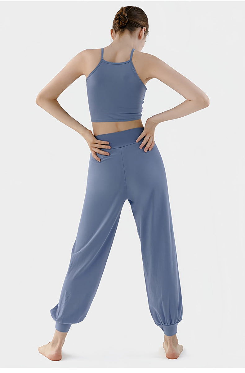Spring New Casual Pants, Women's Sports Pants, High-Waisted, Belly-Controlling, Simple Flap Pocket Pantss, Loose Leg-Tie Yoga Pants for Women