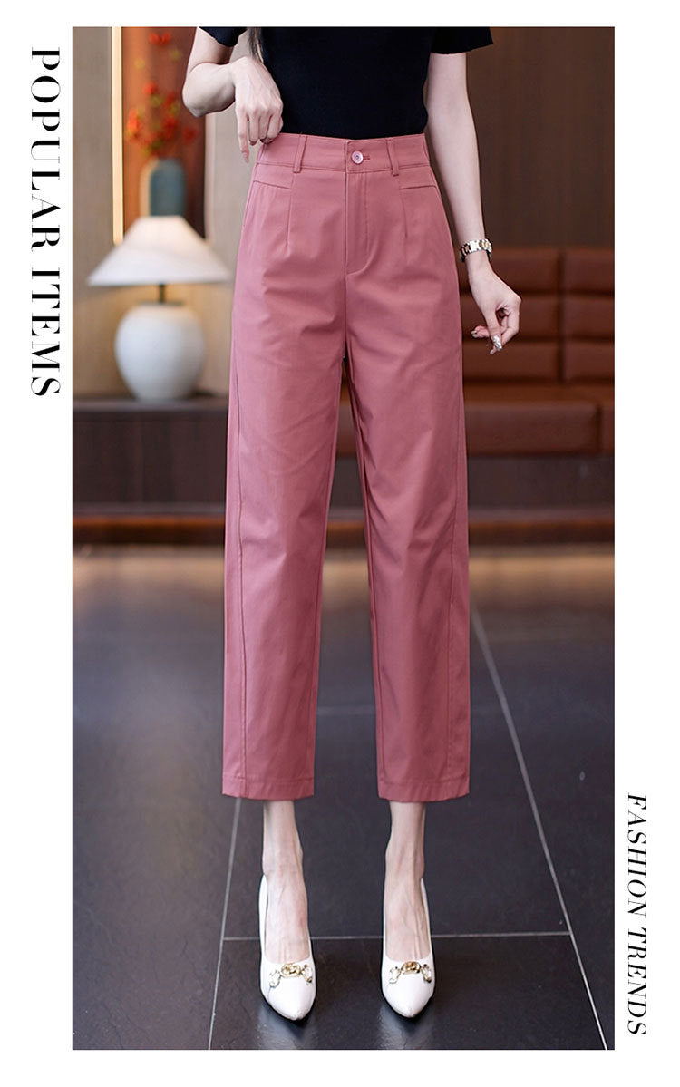 High-Waisted Casual Pants for Women, 2025 Spring and Autumn New Loose Slimming Cropped Cigarette Knife Pants for Petite Figures