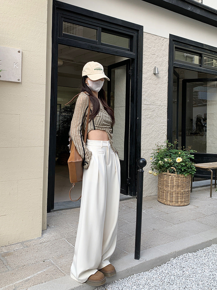 Real shot! 2024 elastic waist design sense suit pants casual pants women's wide leg pants high waist drape pants
