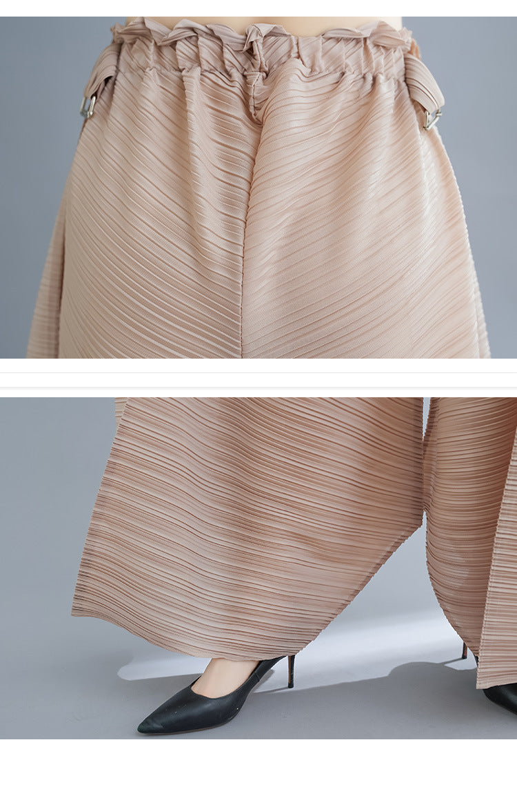 Pleated Heavy-Duty Pleated Wide-Leg Pants High-Waisted Plus-Size Straight-Leg Pants Summer Loose Slimming Casual Pants Women's Long Pants