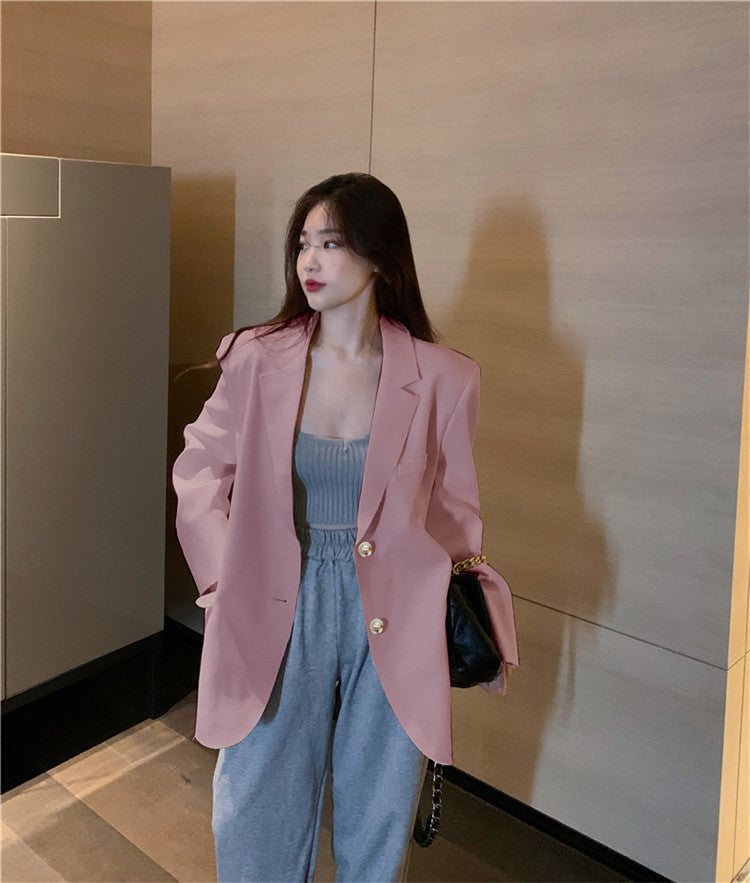 Women's Blazer 2026 Spring and Autumn New Style Small Blazer Korean Version Internet Celebrity Loose Spring and Autumn Pink Casual Suit for Women