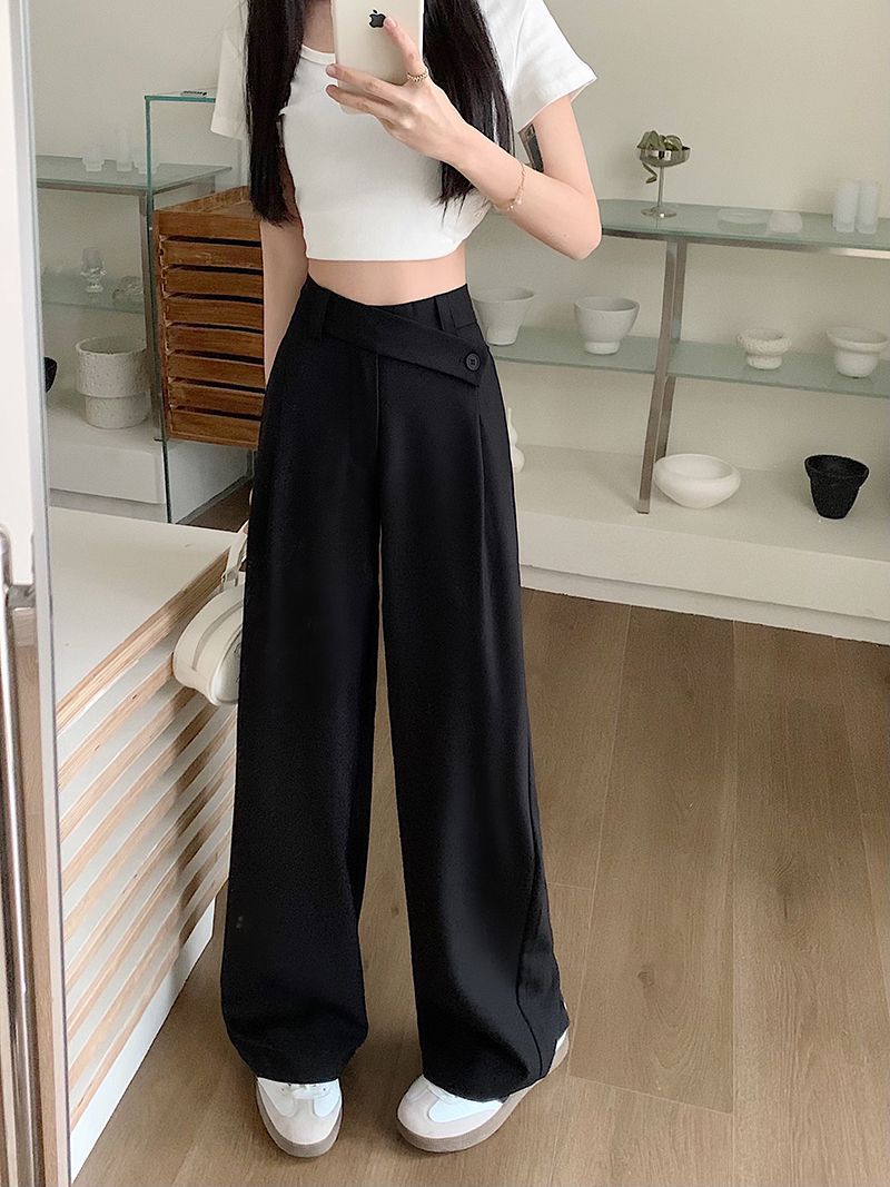 High-Waisted Suit Pants for Women, Spring and Autumn 2025 New Wide-Leg Pants, Thin Loose Casual Pants, Straight-Leg Drape Long Pants