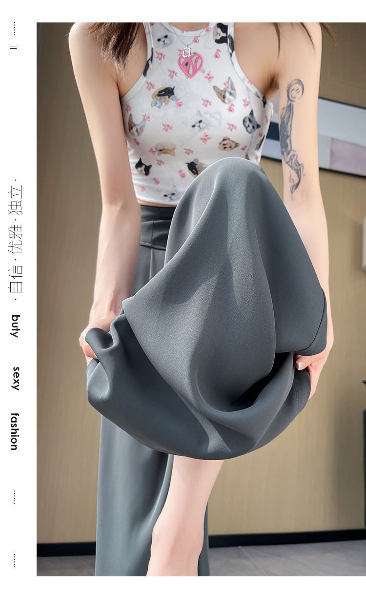 2025 Summer New High-Waisted Straight Wide-Leg Pants for Women, Stylish Versatile Slimming Floor-Length Pants Cross-Border